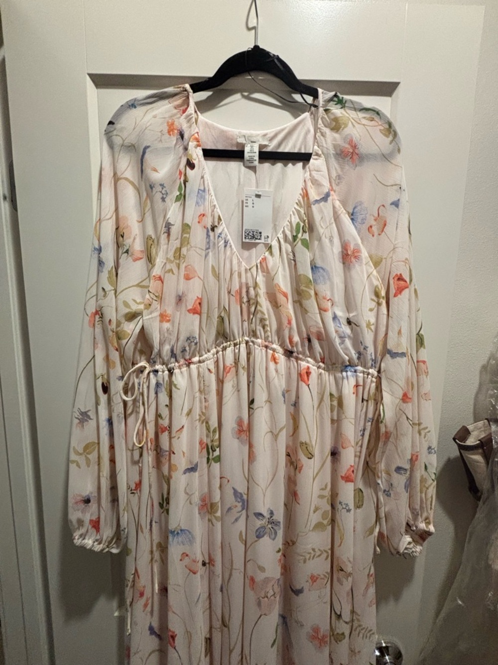 H&M Cream Floral Maxi Dress with Multicolor Botanical Print